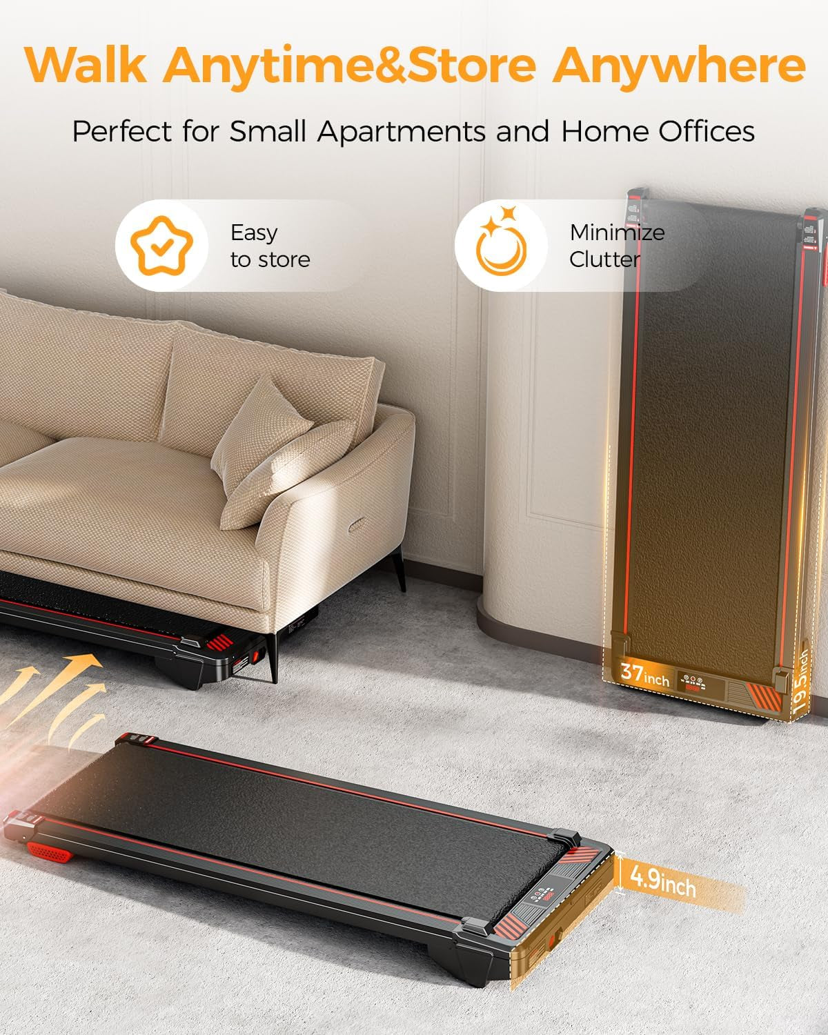 Walking Pad Treadmill, Incline under Desk Treadmill 330Lbs Capacity, 2.5HP Portable Treadmills for Home, Compact Treadmills Mini Running Machine with Remote Control