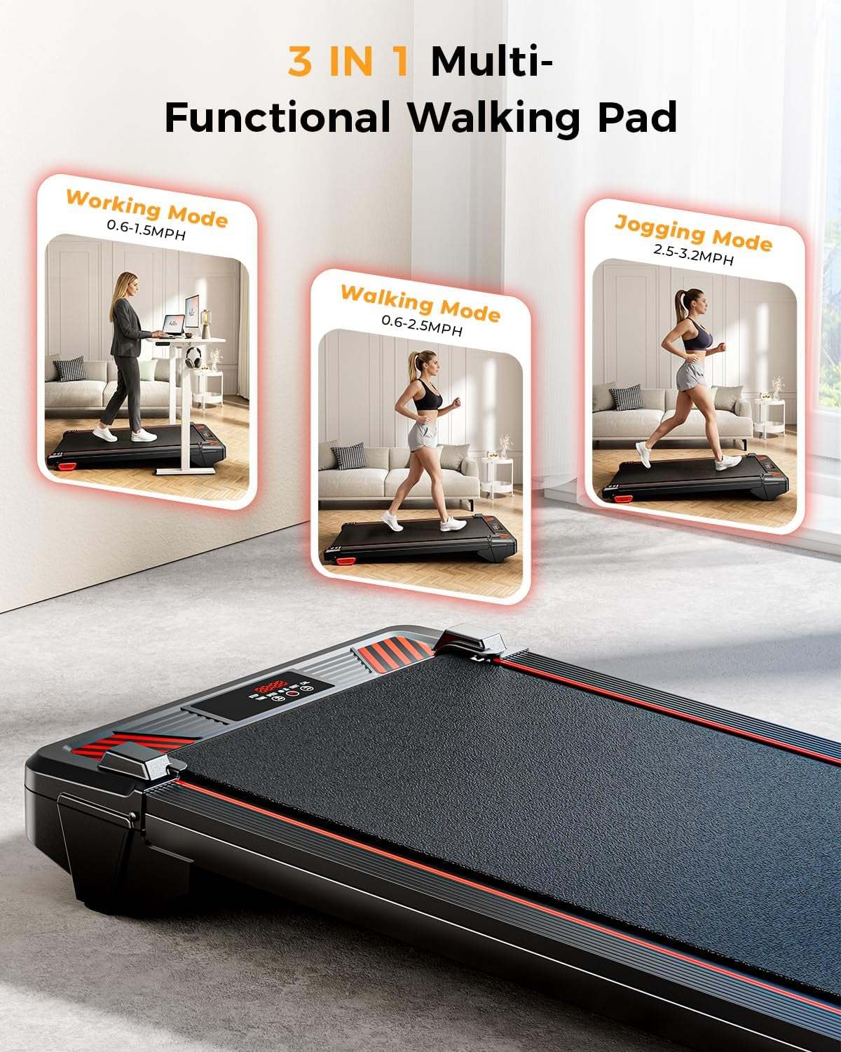 Walking Pad Treadmill,  Incline under Desk Treadmill 330Lbs Capacity, 2.5HP Portable Treadmills for Home, Compact Treadmills Mini Running Machine with Remote Control