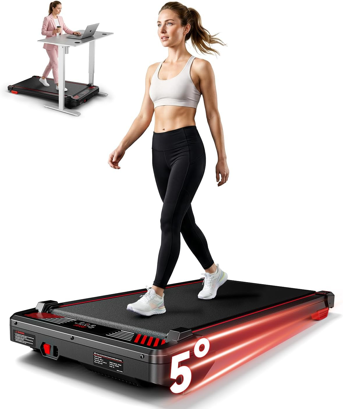 Walking Pad Treadmill,  Incline under Desk Treadmill 330Lbs Capacity, 2.5HP Portable Treadmills for Home, Compact Treadmills Mini Running Machine with Remote Control
