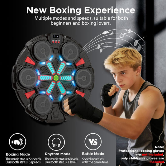 Music Punching Machine for Kids Adults,Bluetooth Wall Mounted Boxing Trainer with Gloves,Rhythm Lights,2 Player Battle Mode,Reaction Training Pad,Home Gym Sport Toys Gifts for Boys Girls Teens 3-12+