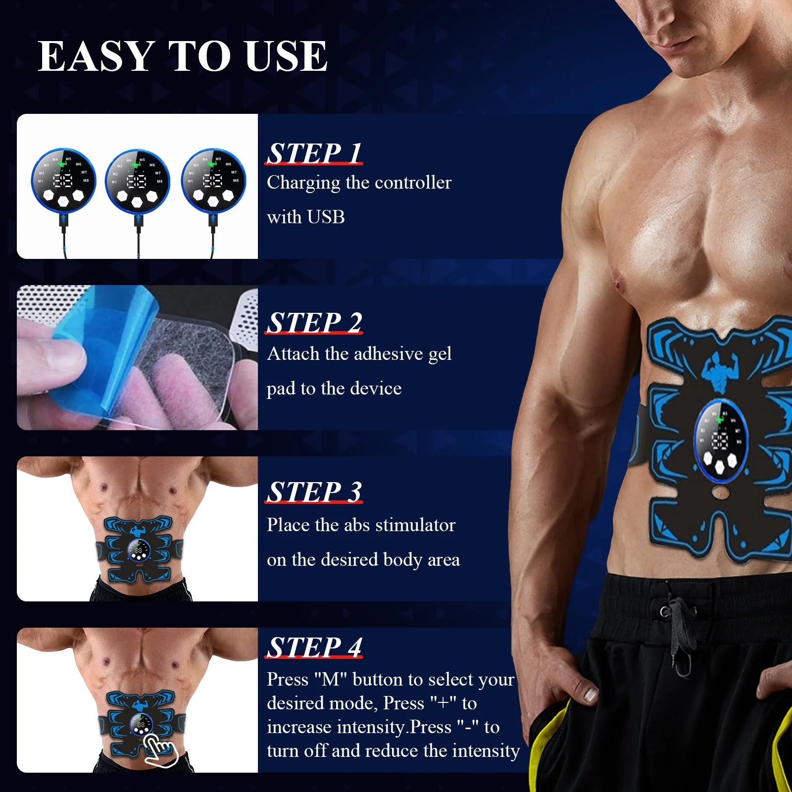 Abs Stimulator, Rechargeable Ultimate Muscle Toner Trainer for Men Women Abdominal Fitness Workout EMS Muscle Stimulation Mothers Day Gifts