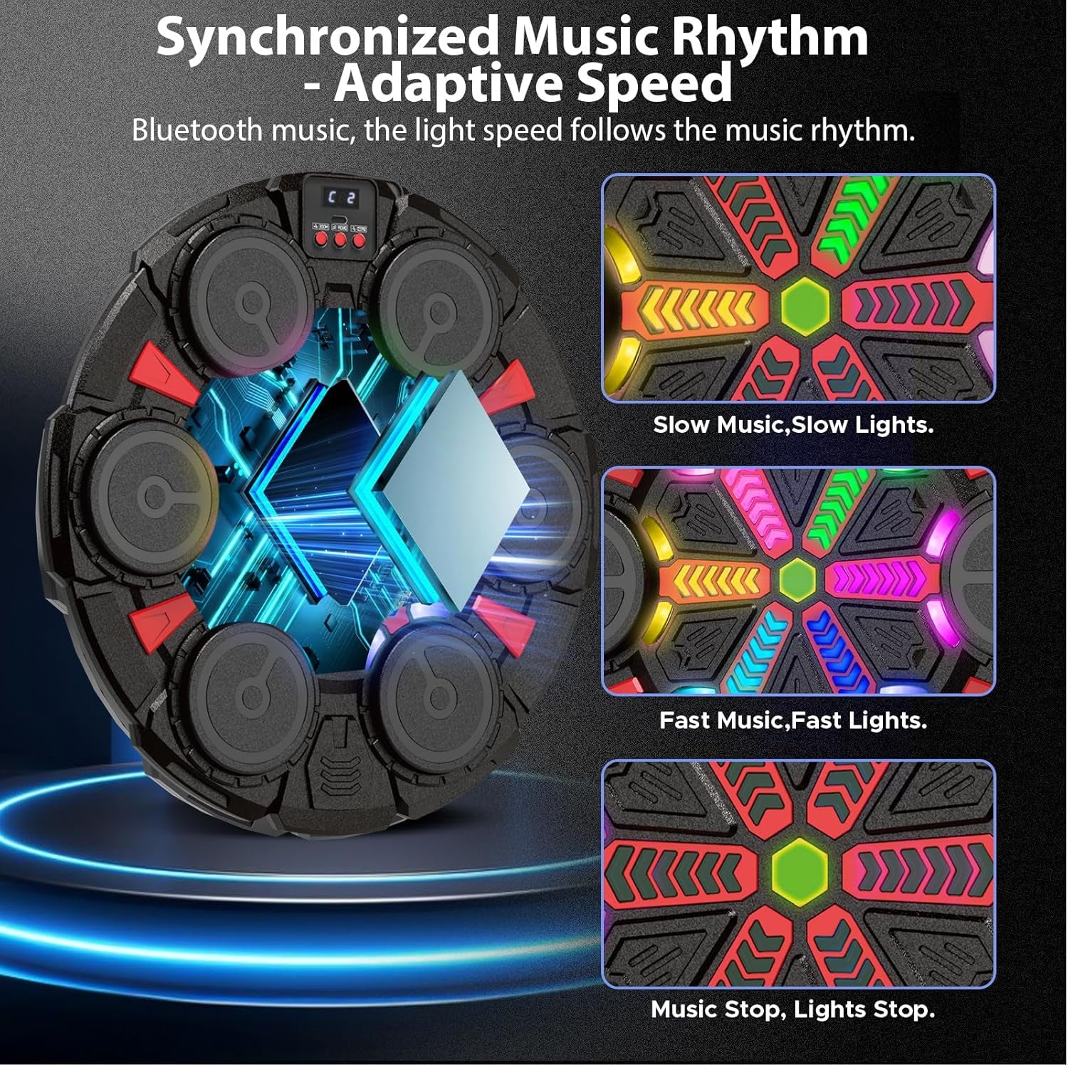Music Punching Machine for Kids Adults,Bluetooth Wall Mounted Boxing Trainer with Gloves,Rhythm Lights,2 Player Battle Mode,Reaction Training Pad,Home Gym Sport Toys Gifts for Boys Girls Teens 3-12+